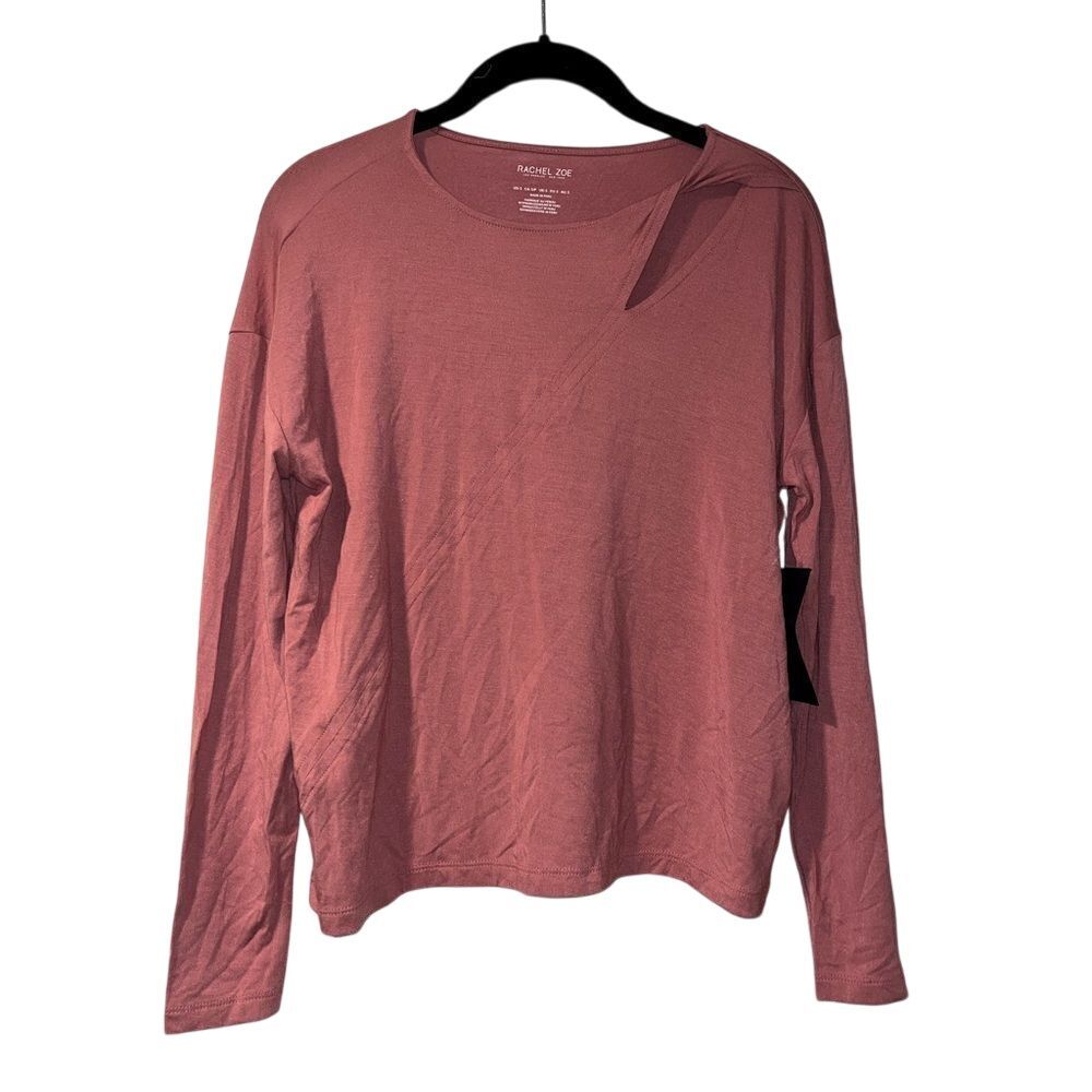 Rachel Zoe Dusty Rose Long‎ Sleeve Cotton Top Casual Loungewear Cutout, Soft